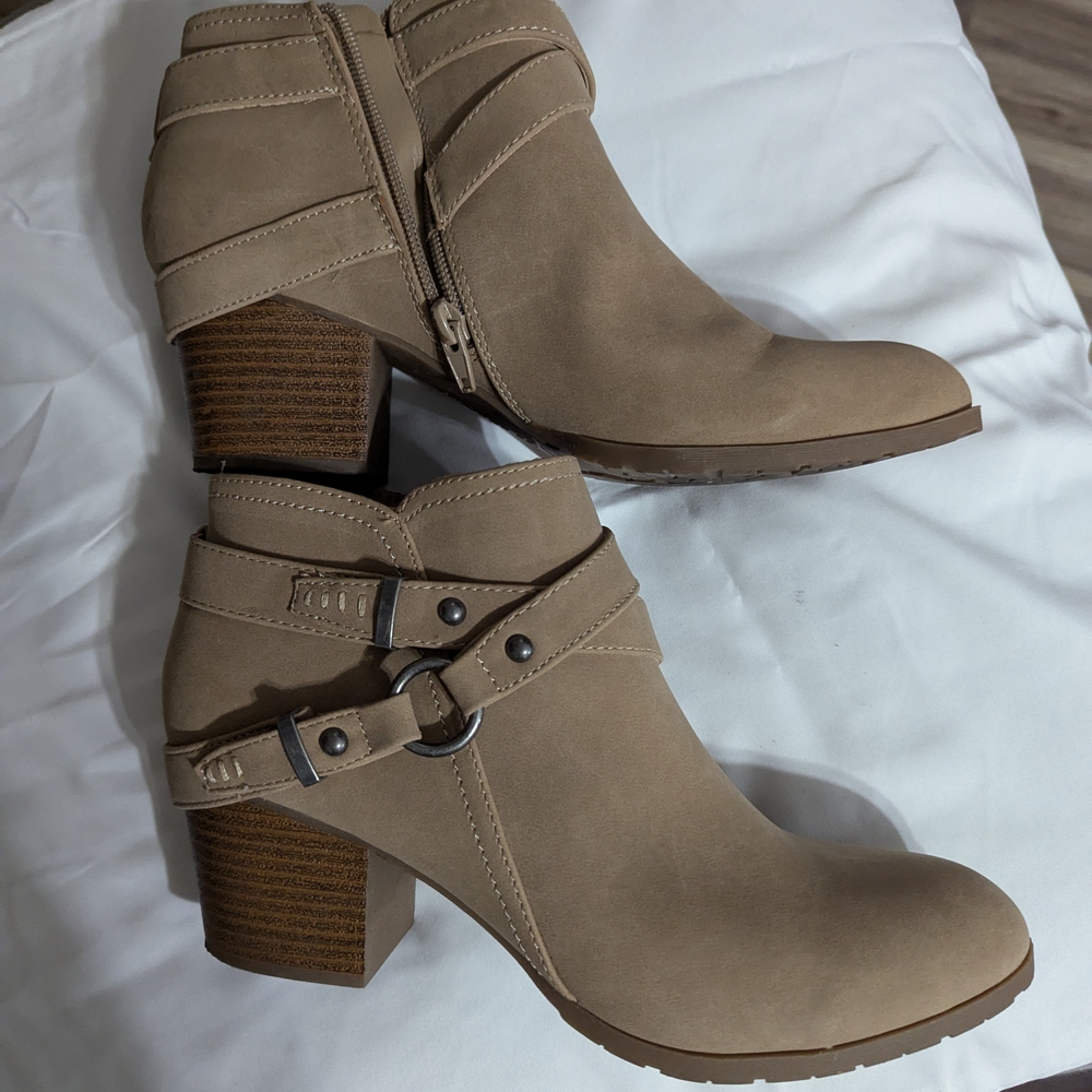Women's Taupe Ankle Booties with Stacked Heel